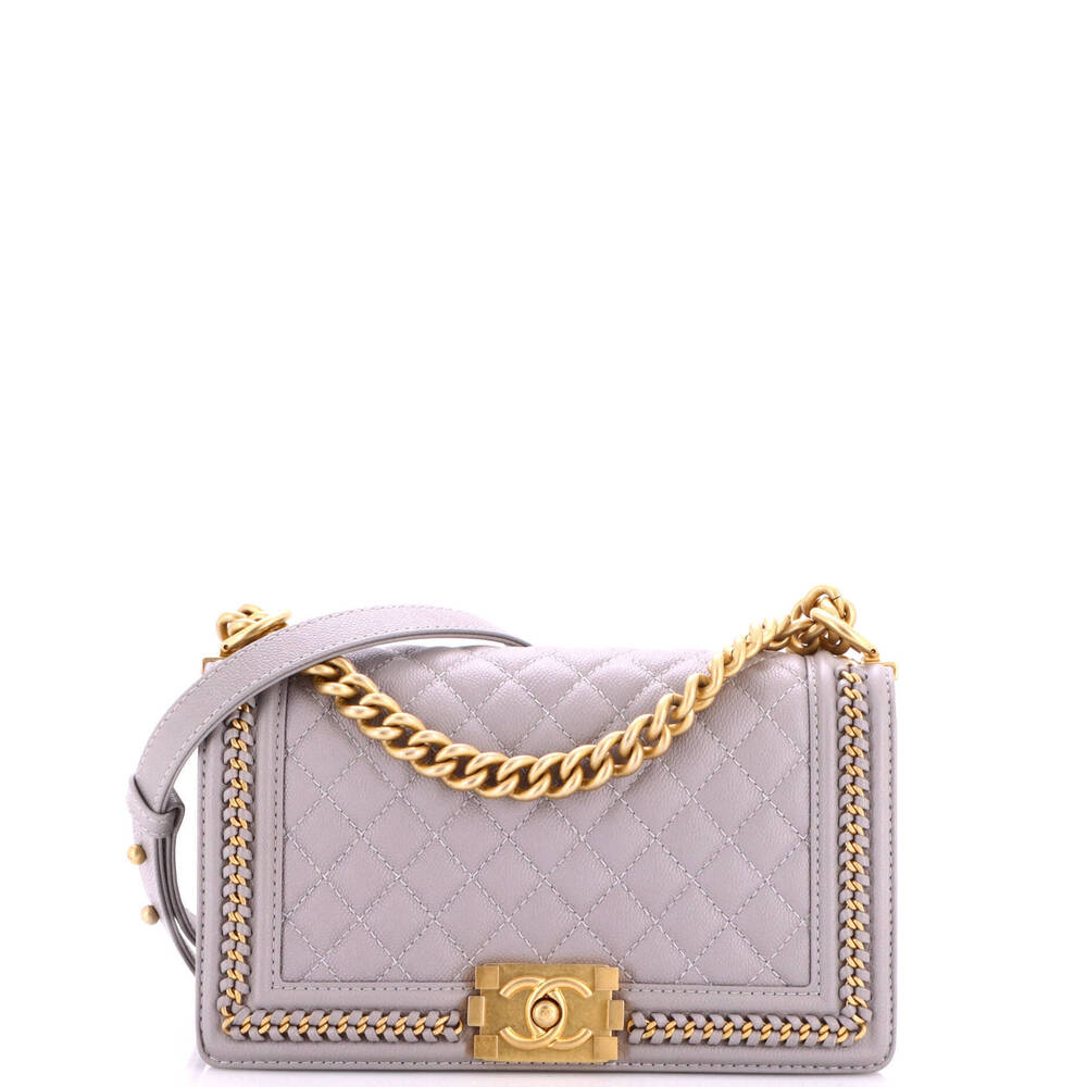 Chanel Old Medium Boy Flap Bag Quilted Caviar with Whipstitch Chain Detail